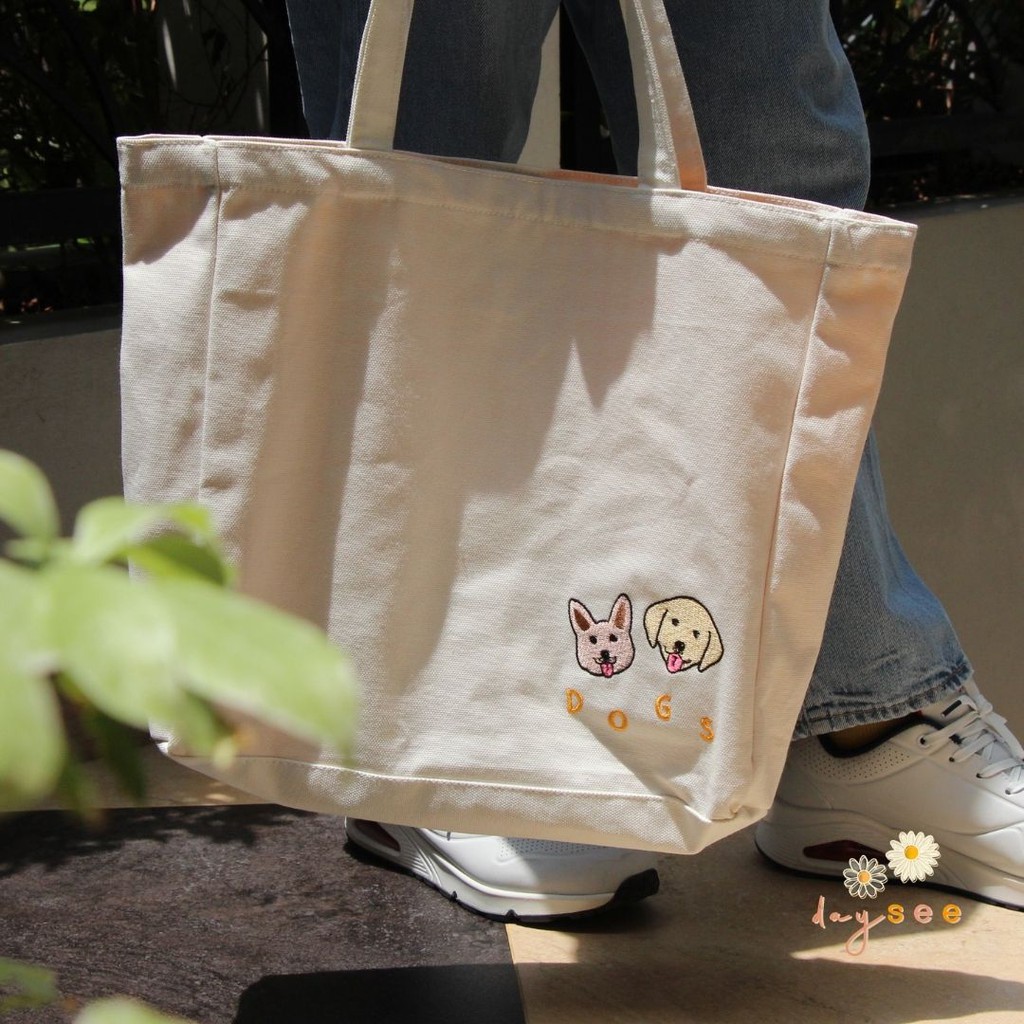 Tote Bag Kanvas Bordir - Dogs tote (White)