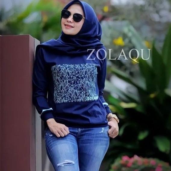 12.12 TERLARIS Ready Kaos Wanita Zolaqu Navy TERLARIS Model Ban/Rib sale