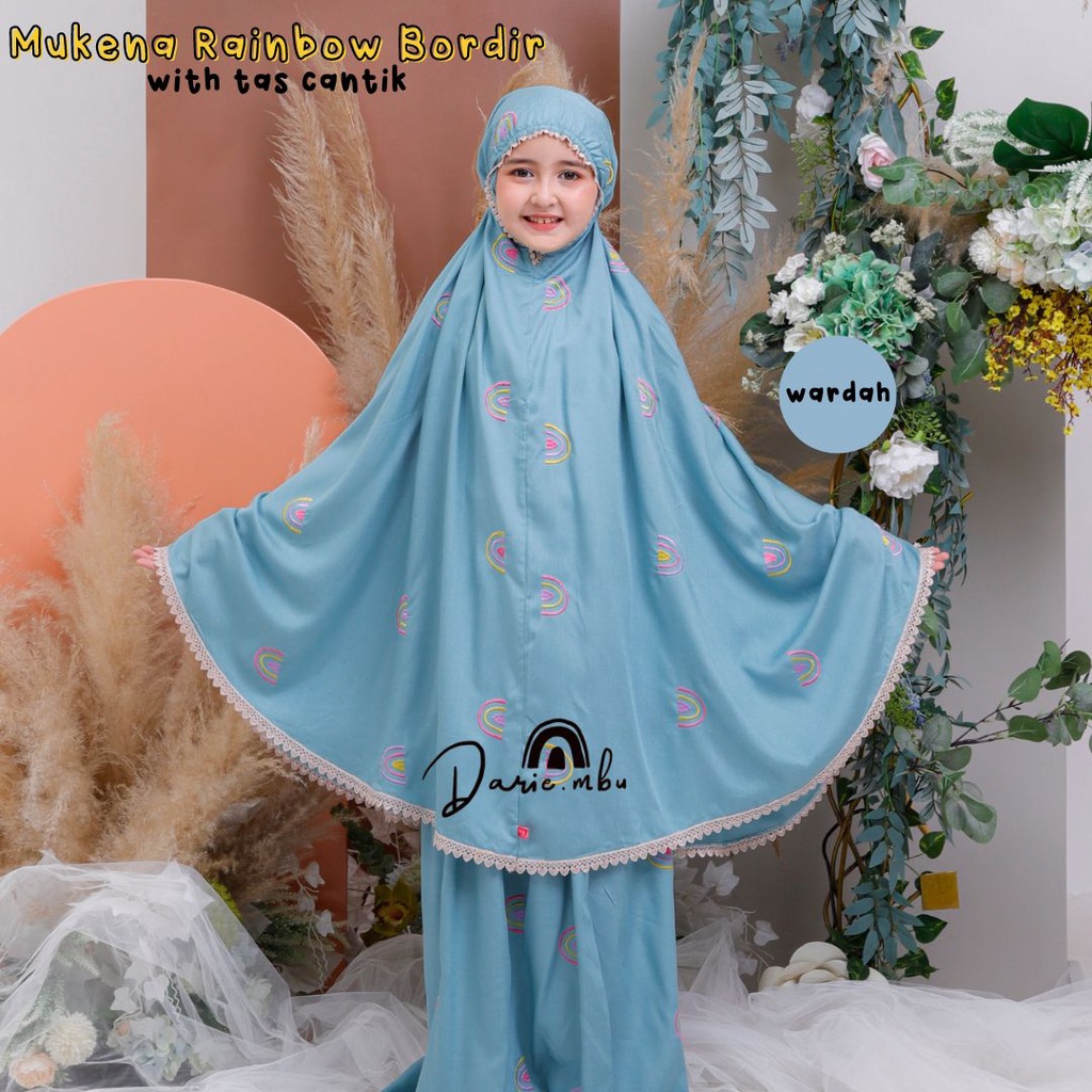 Mukena Anak Tanggung Remaja Bordir Rainbow  Tas Cantik Pelangi Katun Rayon Premium