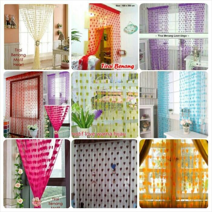 Grosir - H263 Tirai love / Tirai Pintu Dan Jendela Benang Motif Love