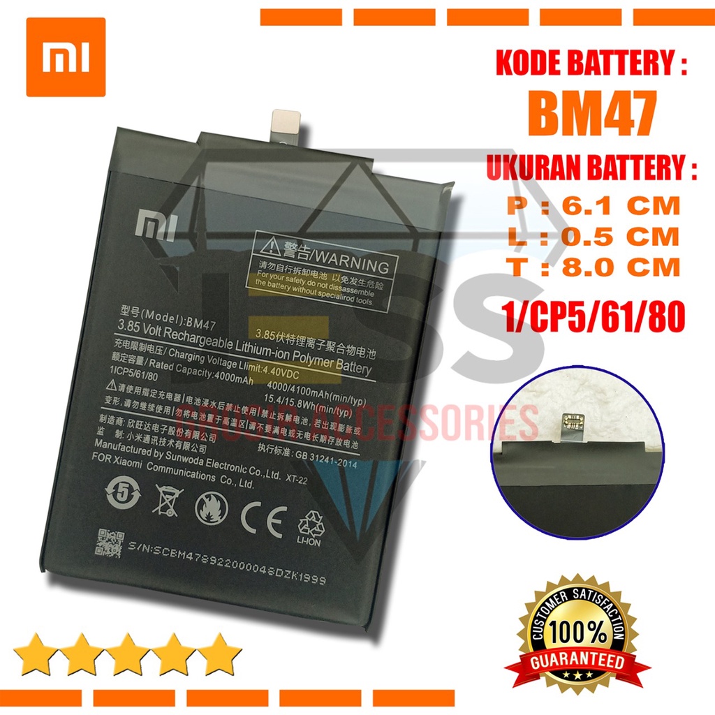 Baterai Battery Original Xiaomi BM47 &amp; BM-47 For Tipe HP Redmi 3 , Redmi 3s , Redmi 3x , Redmi 3 pro , 3pro , Redmi 4x