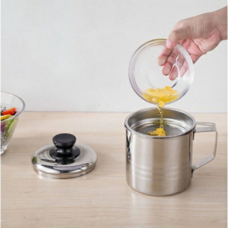 Wadah Minyak goreng BESAR / Tempat Bekas Minyak Goreng STAINLESS STEEL/ OIL POT Minyak Goreng Cooking Oil /Wadah Minyak Jelantah BESAR 1,3liter /Tempat Bekas Minyak Goreng STAINLESS STEEL