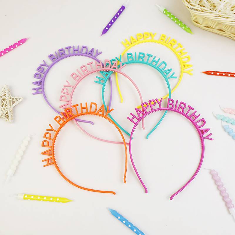 Bando Desain Happy Birthday Warna Permen Bahan Plastik Non Slip Gaya Korea Untuk Wanita