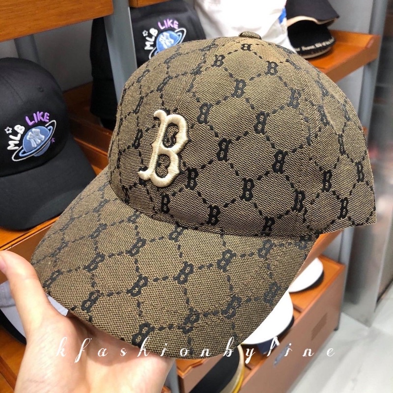 MLB Monogram Diamond Jacquard Unstructured Ball Cap Boston Red Sox (D.Beige)