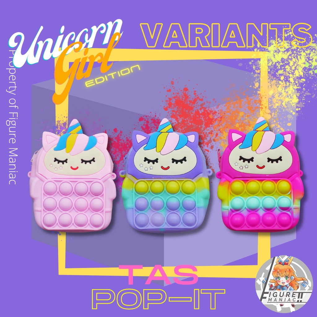 Tas Pop It Mini Unicorn Girl Sling bag edition premium import size 13 cm free tali selempang Tas Anak Tas Handphone Tas Mainan Anak Tas Sekolah