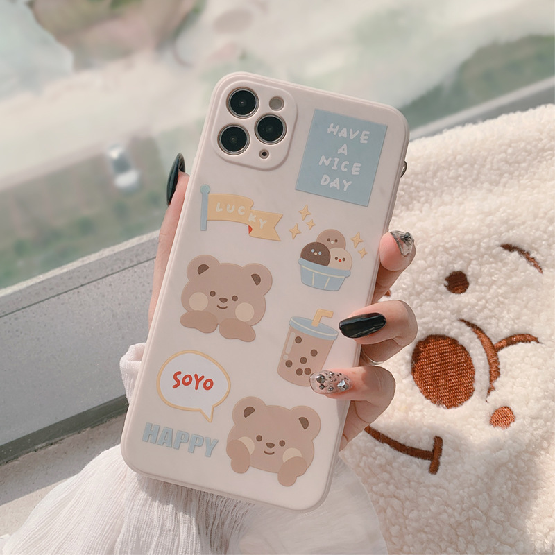 Case Silikon Motif print Beruang Untuk Iphone 11 11pro 11promax X XR XS 7 plus 8 plus