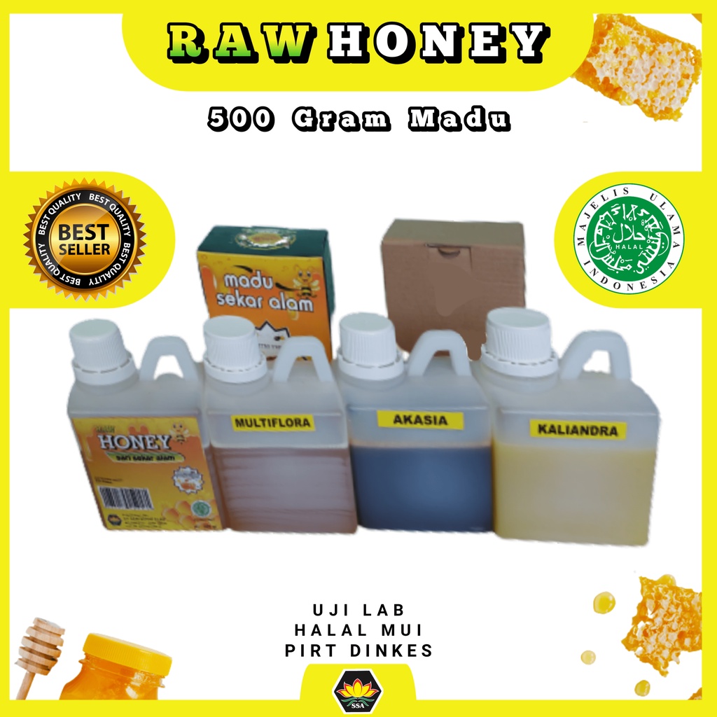 500 Gram Raw Honey Madu Murni nektar Akasia / Kaliandra / Randu / Multiflora