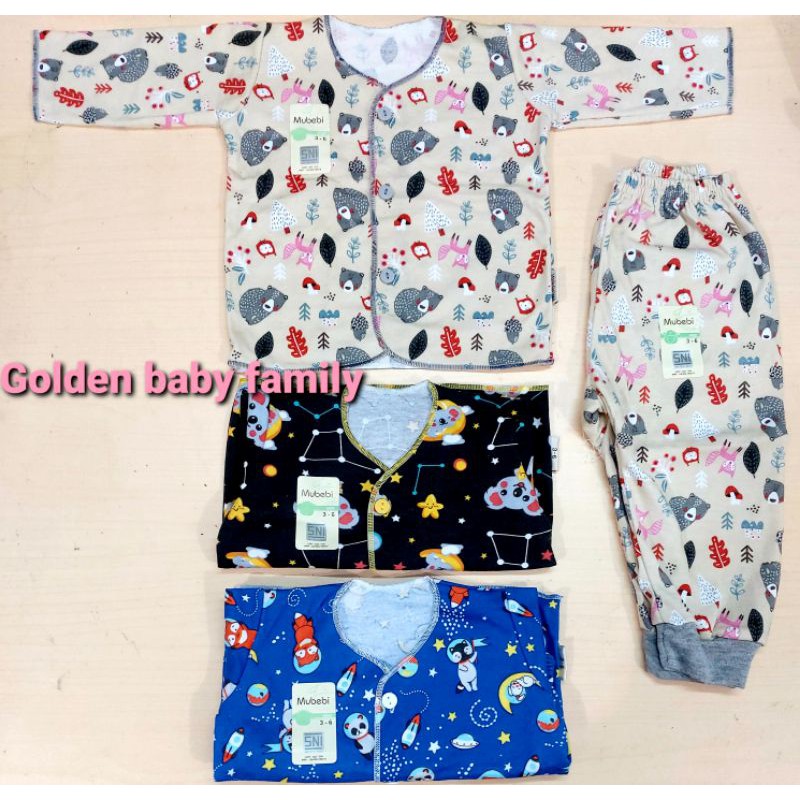 3 PCS SETELAN MUBEBI PANJANG BAYI NEWBORN KANCING DEPAN PIYAMA BAJU TIDUR  buat baby 0-3 m