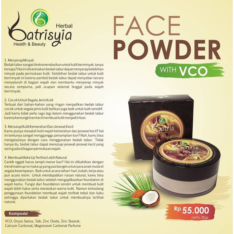 Face Powder Batrisyia Herbal / Bedak Tabur Premium dengan VCO