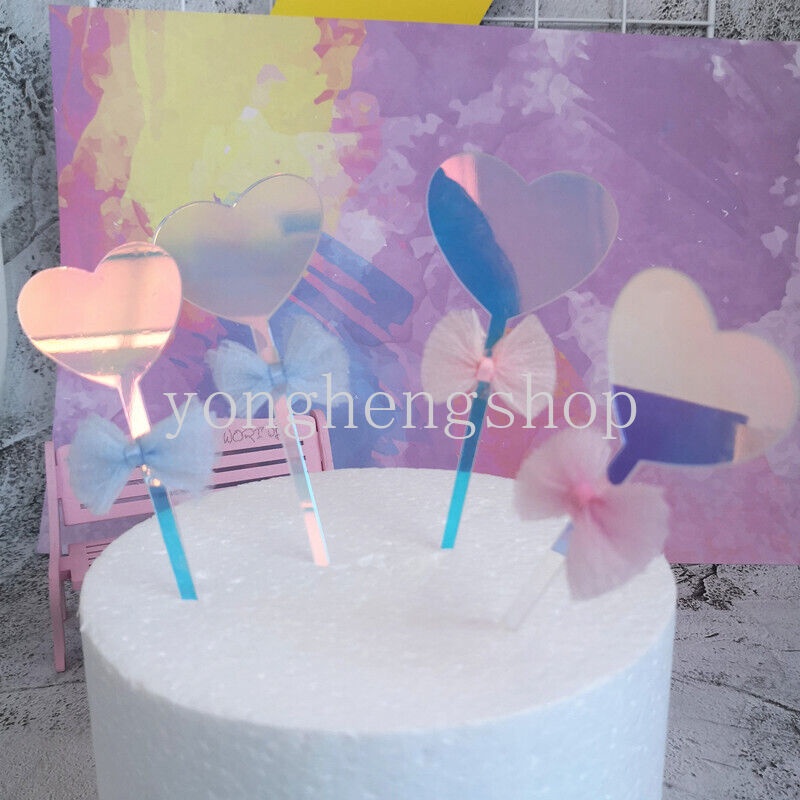 2pcs / set Topper Kue Bentuk Hati Bintang Bahan Akrilik Untuk Dekorasi Pesta Pernikahan