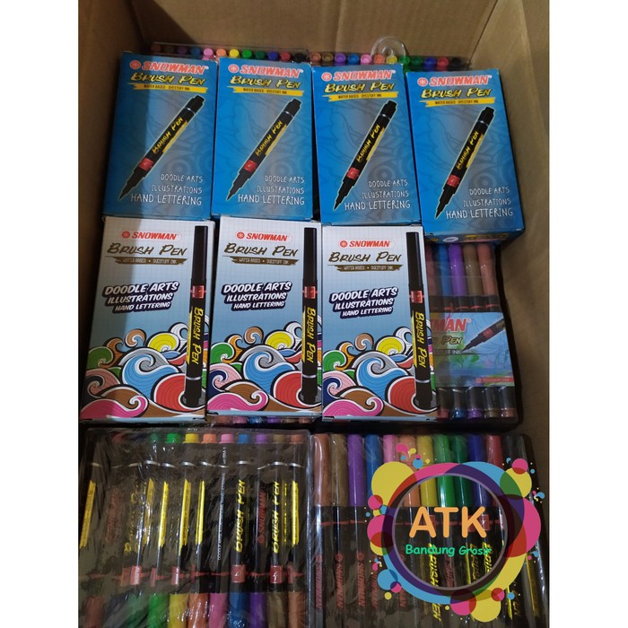 

Spidol Snowman Brush Marker Pen BM-1 set 12 warna Grosir
