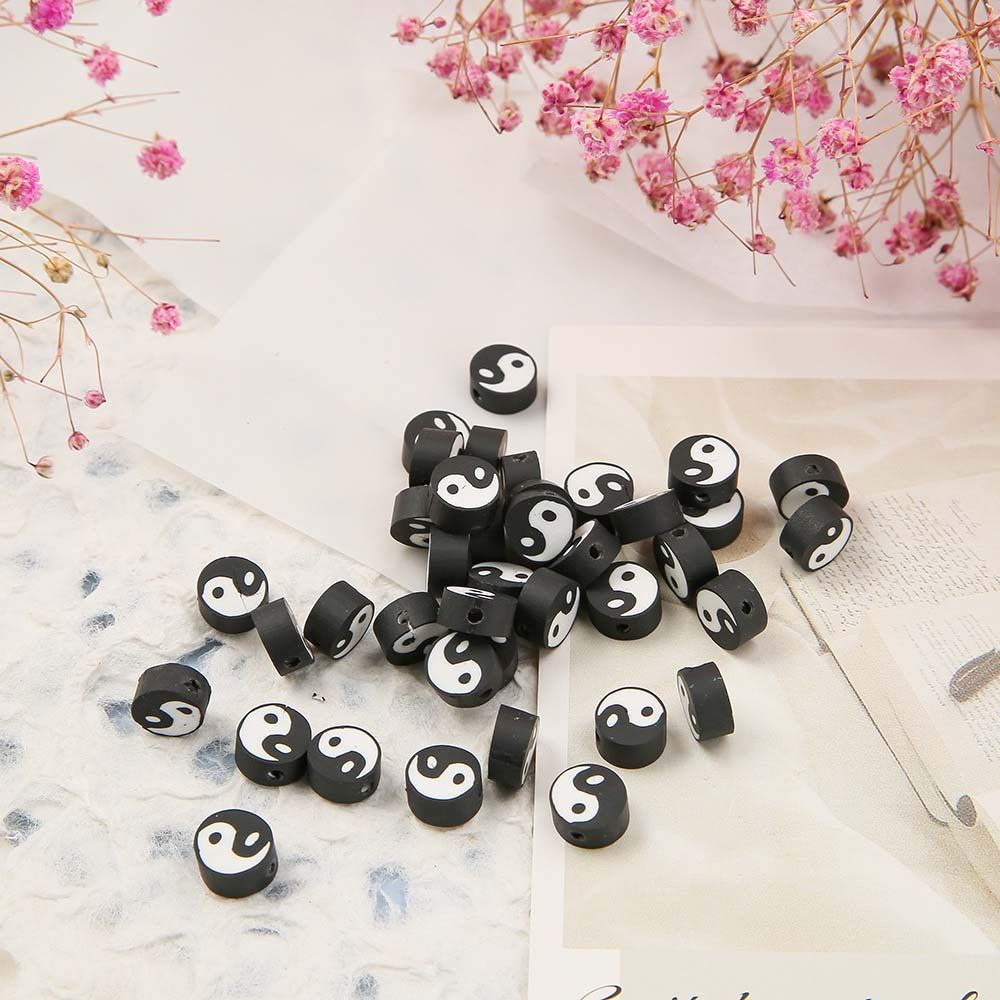 Needway  10mm Tai Chi Beads Handmade Needlework Beads Yin Yang Eyes Loose Beads Bracelet Colorful Soft Pottery Earring Gossip Peace 50 Pcs DIY Jewelry Making/Multicolor