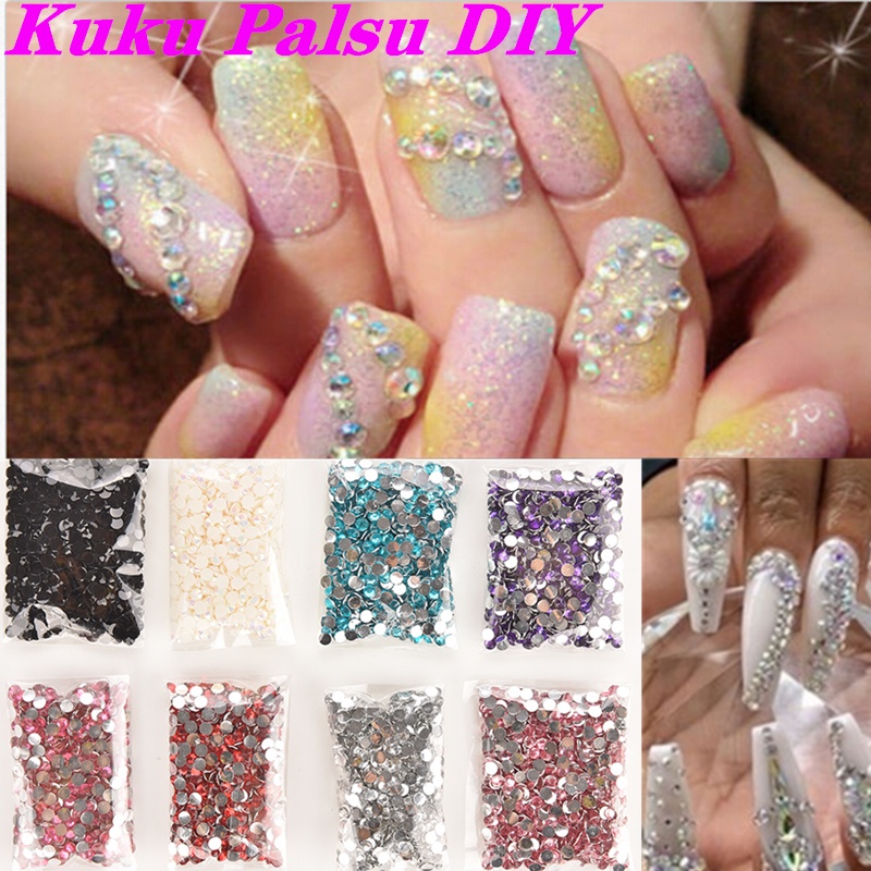 1000pcs / Lot Manik-Manik Kristal Berlian Imitasi Bulat Flatback Untuk Dekorasi Nail Art DIY