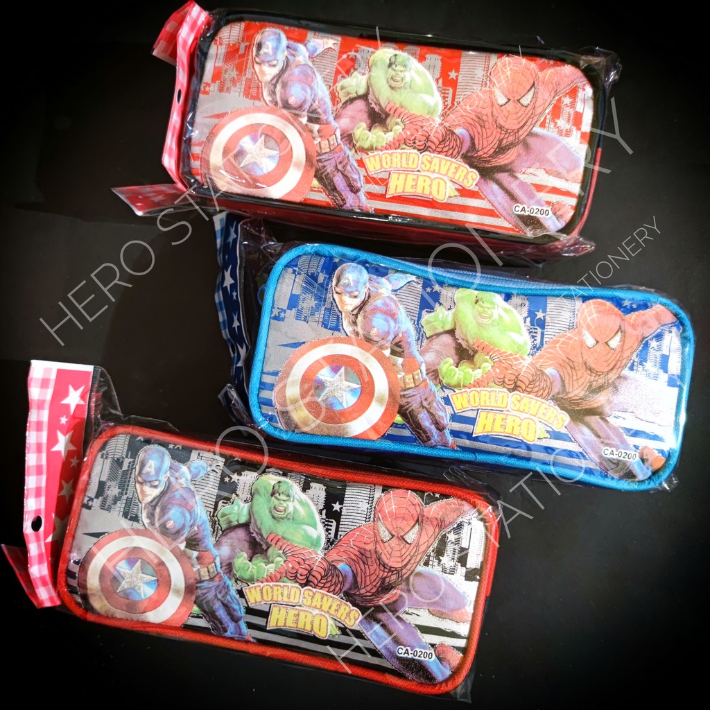 

Kotak pensil resleting ganda superhero spiderman avengers