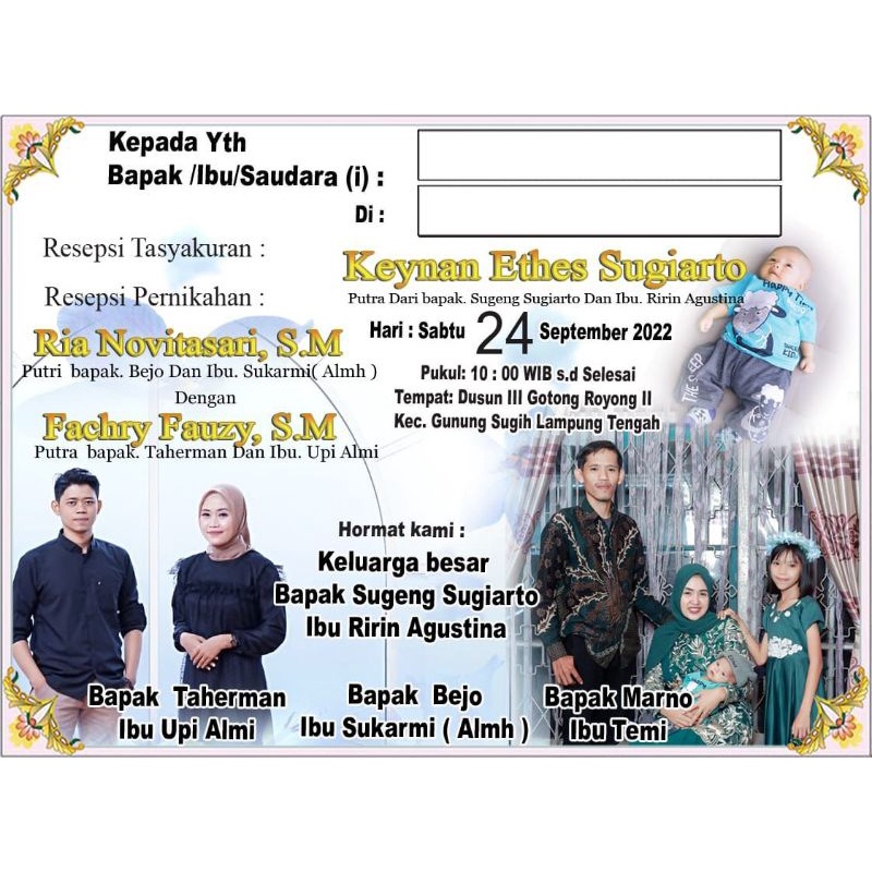 kartu undangan ukuran 7x9,5 cm kertas tebal Bc 220 gsm