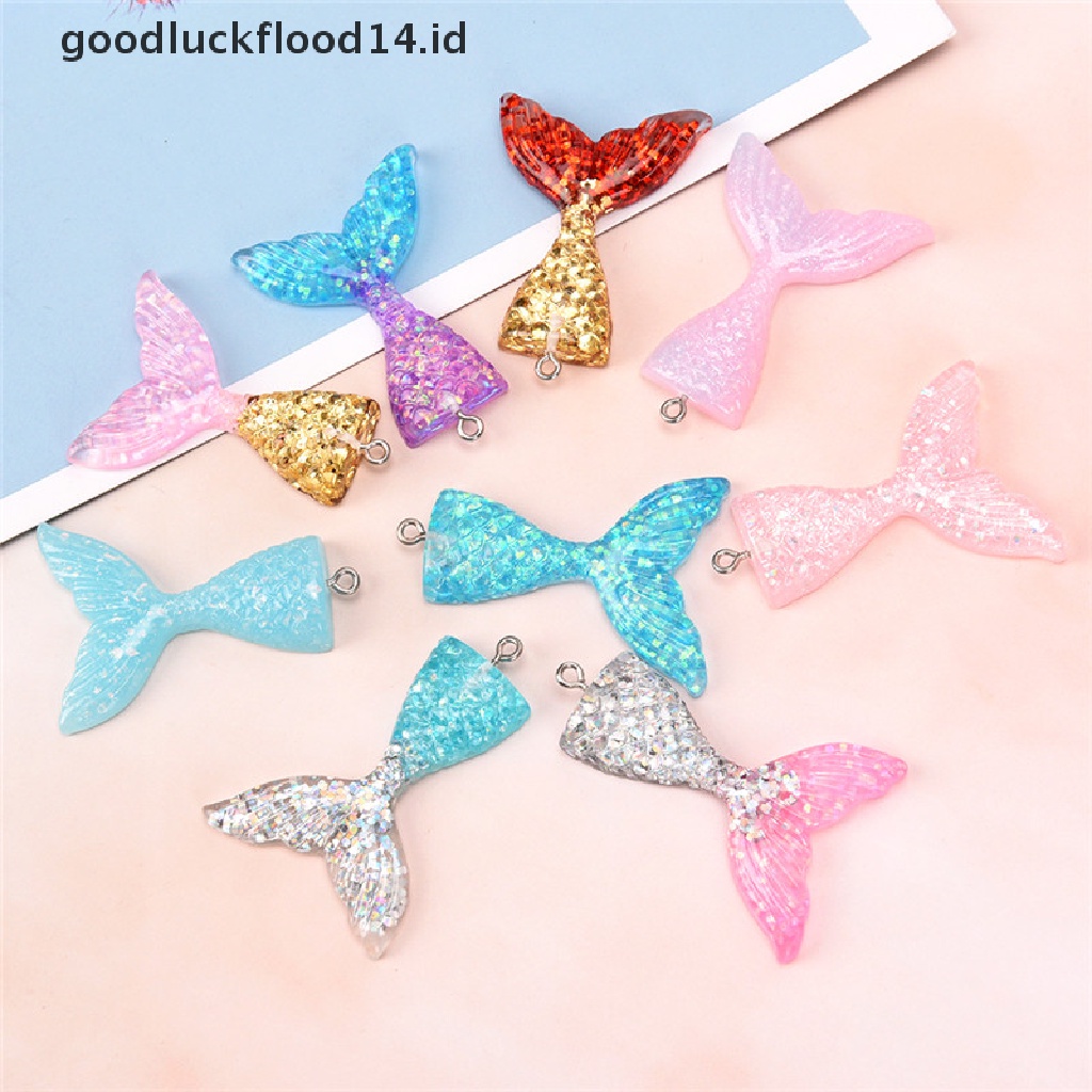 [OOID] 10PCS Mixed Glitter Mermaid Fish Tail Resin DIY Pendant Fit Bracelet Necklace ID