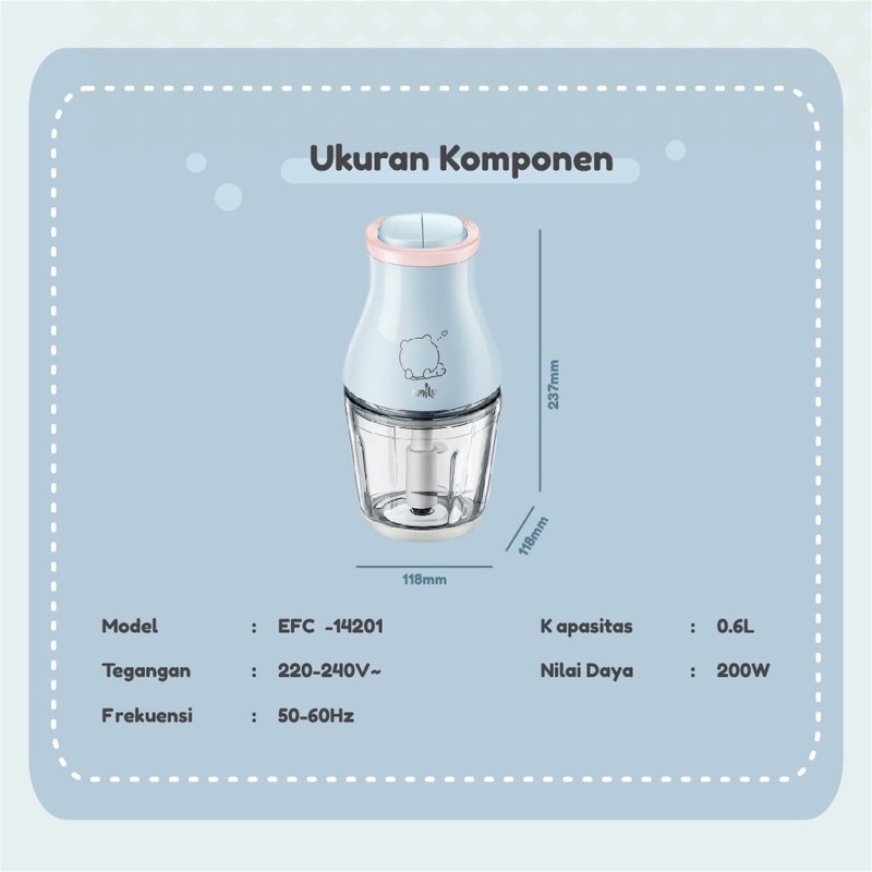 Emily Electric Food Chopper 0.6 L / 600 ml Perajang makanan elektrik