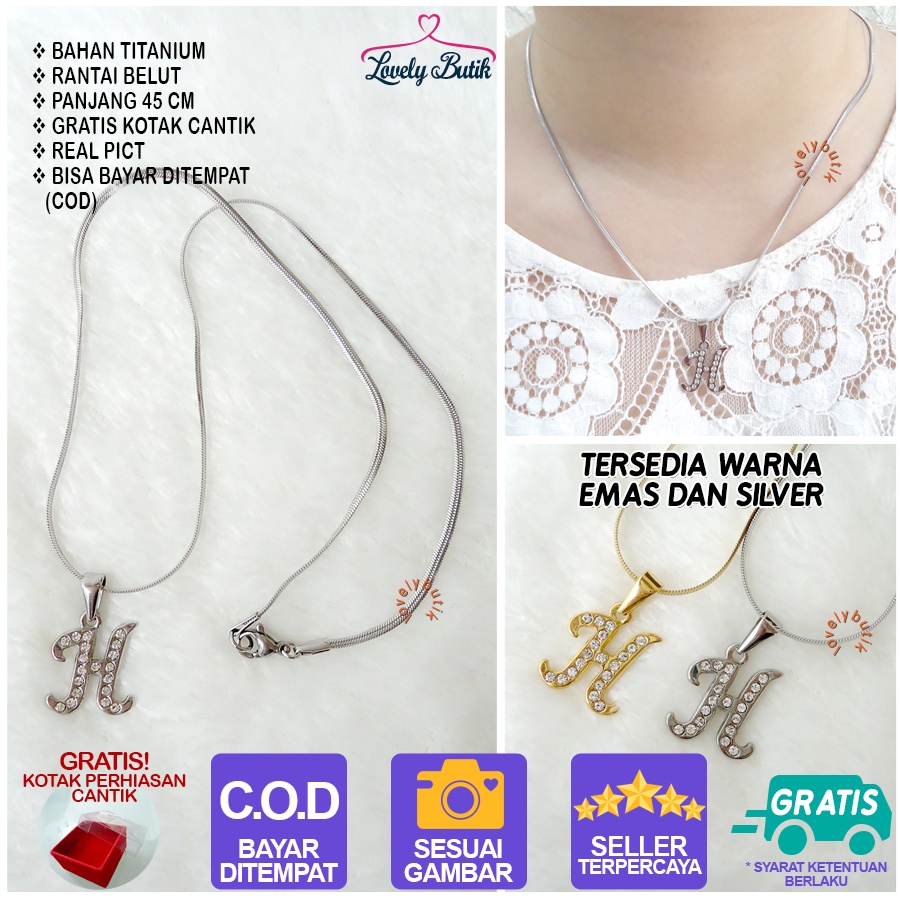 Lovelybutik - Kalung Inisial Huruf Titanium anti karat Kalung hurup Abjad Alphabet Ins H Klasik Bonus Kotak Perhiasan