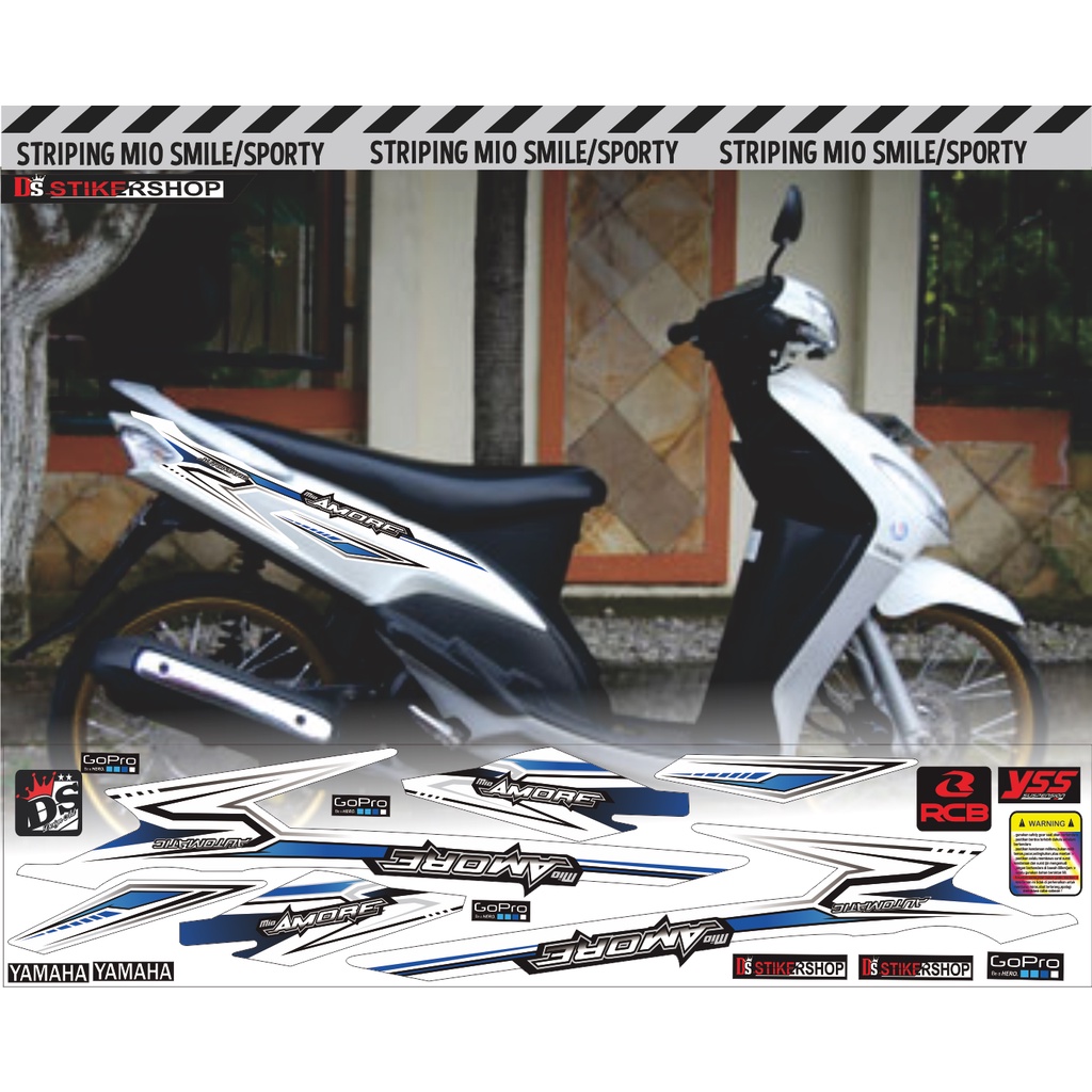 striping yamaha mio sporty/smile custom variasi/striping mio thailandl concept putih biru/striping m