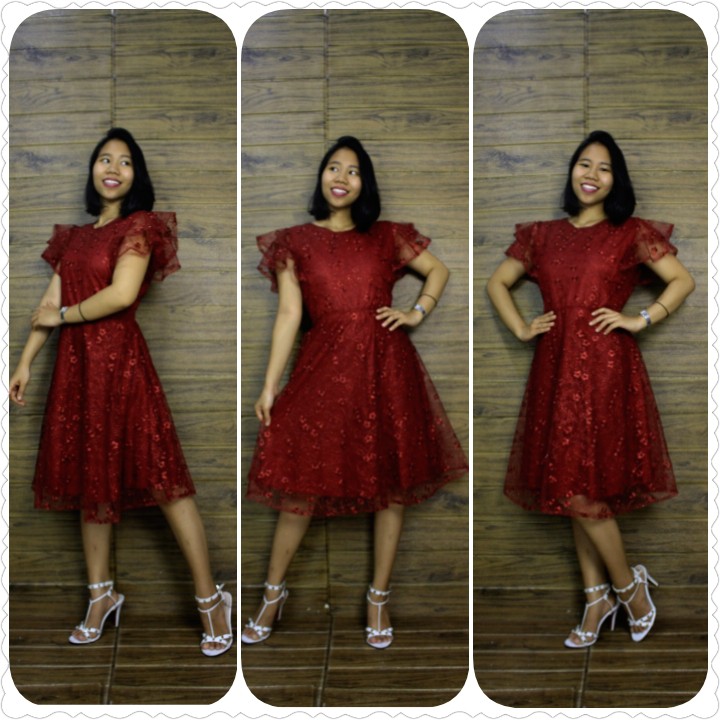 SB Collection Dress Brukat Kenny Wanita Merah