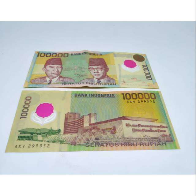 Uang polymer polimer 100 ribu 100.000 rupiah 1999