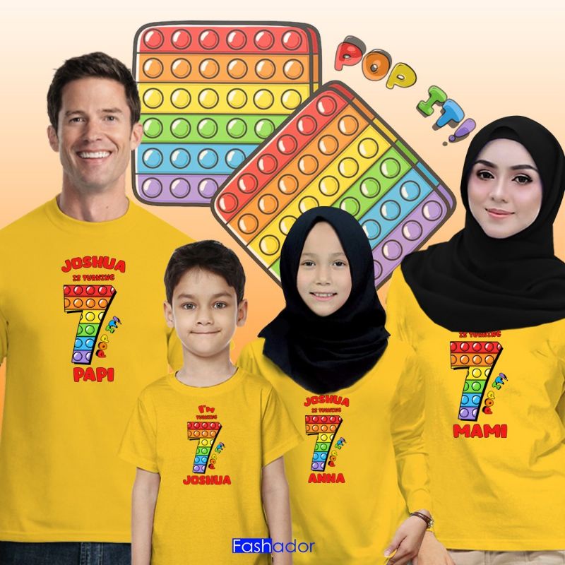 GRATIS CUSTOM NAMA/FOTO Kaos/Baju/T-Shirt Ultah/Ulang Tahun POP IT Couple Keluarga Ayah,Ibu,Anak Ser
