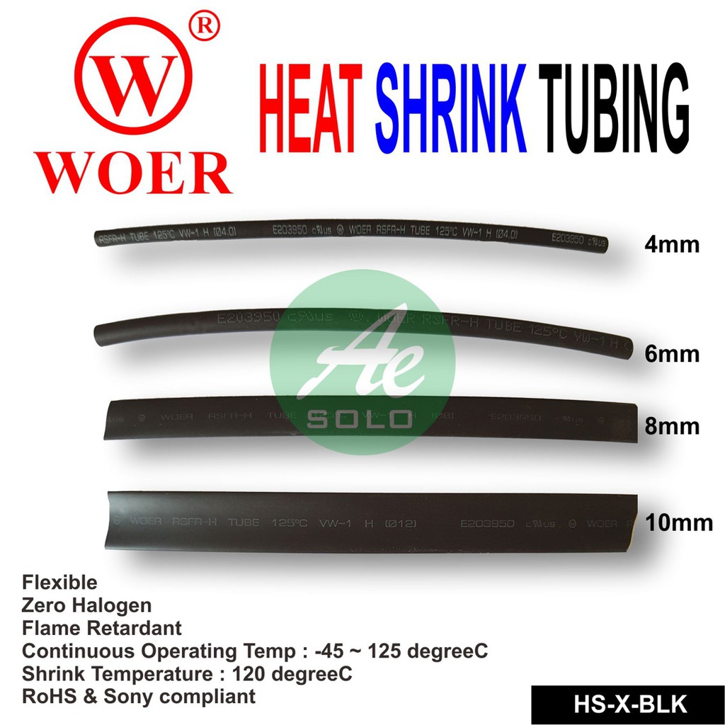 Selongsong Bakar Hitam 2mm 3mm 4mm 6mm 8mm 10mm 12mm Heatshrink Tubing