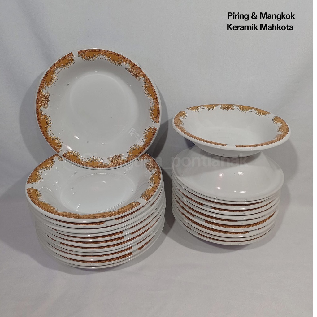 PIRING/MANGKOK KERAMIK MAHKOTA & MAWAR MERAH - MURAH (HARGA PERLUSIN)
