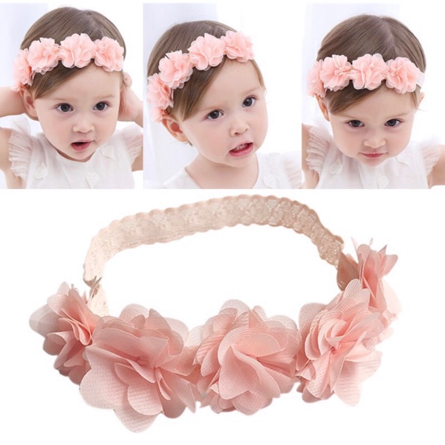 Bandana lucu bayi / Baby Flower Headband Peach Ribbon cute Hair Strap Handmade Girl Hair Accessories