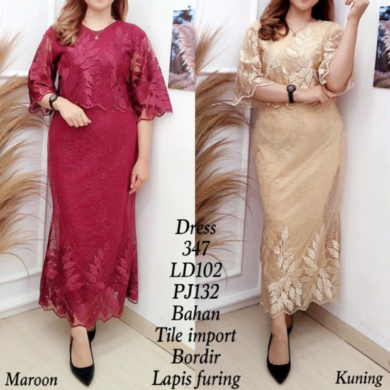 Dres 347 Dres Tile import bordir lapis furing/Dress party/Dress pesta