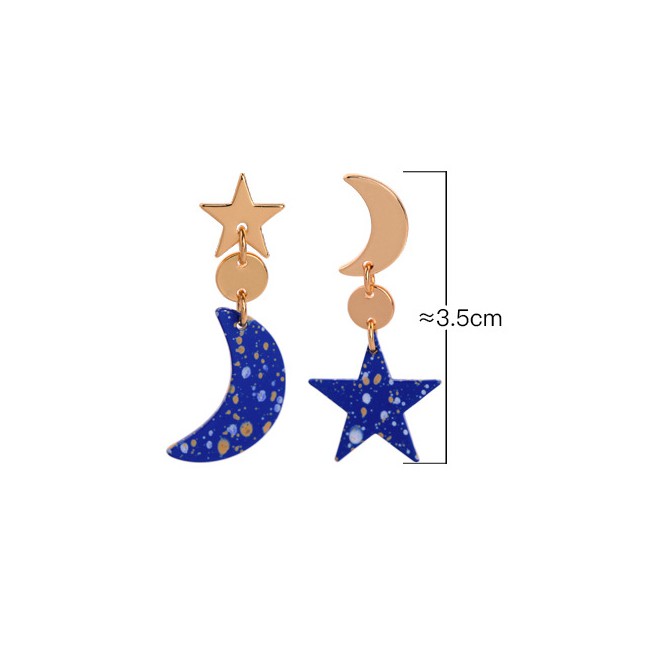 LRC Anting Tusuk Fashion Blue S925 Silver Pin Stars Moon Stud Earrings F60184