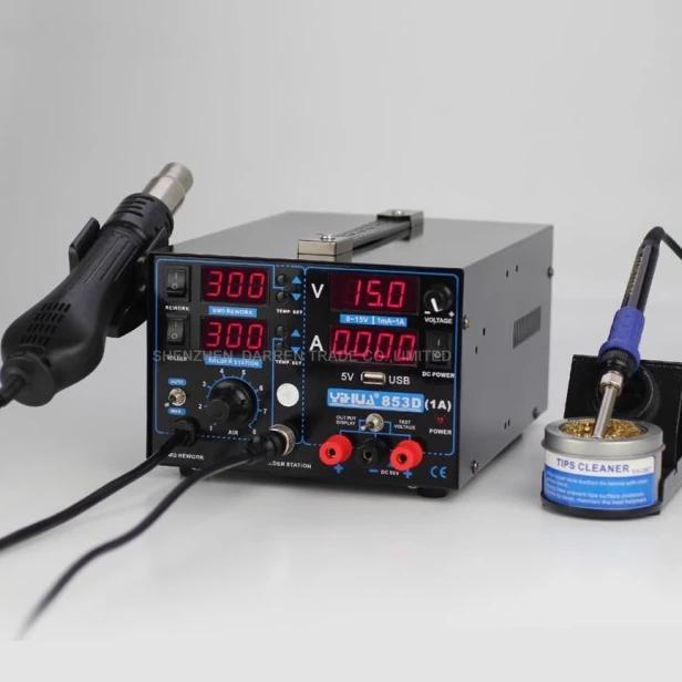 Blower Uap Yihua 853D 5A Solder Station + Power Supply Hp 3 In 1 Set