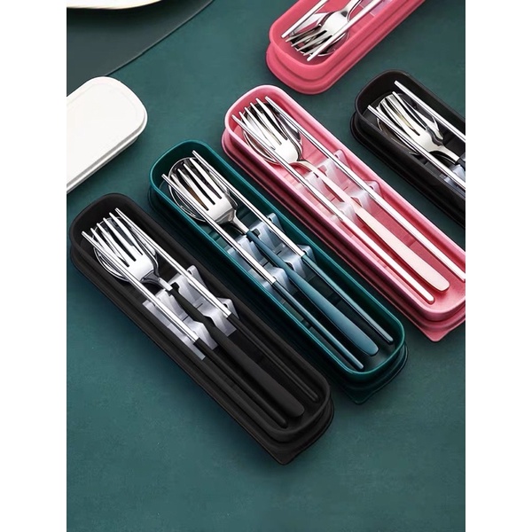 SET ALAT MAKAN KOREA GOLD &amp; SILVER DENGAN BOX PREMIUM QUALITY / SET SENDOK GARPU SUMPIT KOREA /  ALAT MAKAN TRAVEL SET 3IN1 BOX STAINLESS / SENDOK SET / GARPU SET / SUMPIT SET / ALAT MAKAN SET / SPOON FORK CHOPSTICKS SET / CUTLERY SET