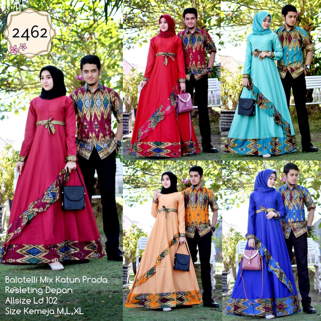 BAJU BATIK COUPLE MODEL GAMIS KATUN PRADA MIX BALOTELLY TERBARU T2462