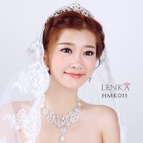 Paket Crown Kalung Anting Crystal l Aksesoris Royal Wedding Lenka - HMK011