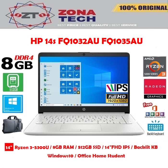 LAPTOP HP 14s FQ1032AU FQ1035AU - RYZEN 3-5300U - 8GB - 512GB SSD - 14