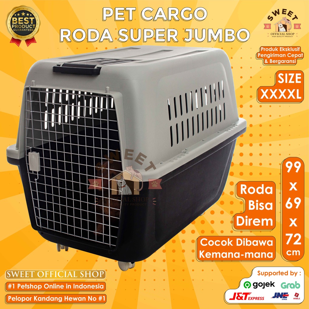 PET CARGO RODA SUPER JUMBO SIZE 4XL 99x69x72 - PET CARRIER (BONUS TRAY) - KANDANG CARGO ANJING KUCIN