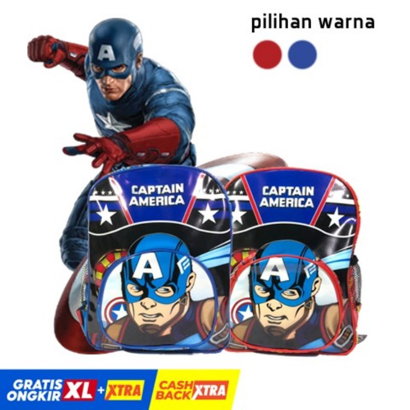 Tas Ransel Anak Karakter Captain America. Bahan dolby printing import