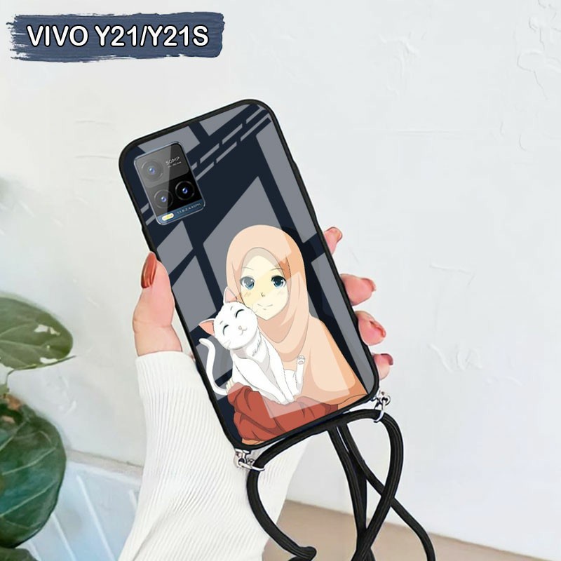 (S21) Softcase  Kaca + Tali Vivo Y21 2021 Y21S - Case Hp Vivo Y21 2021 Y21S - Casing Hp Vivo Y21 202