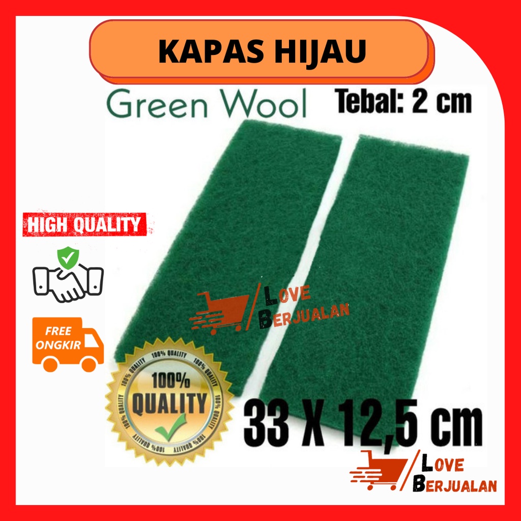 (HIGH QUALITY) Green Coarse Wool media filter kapas busa hijau akuarium aquarium 33 x 12,5 cm 30x10cm