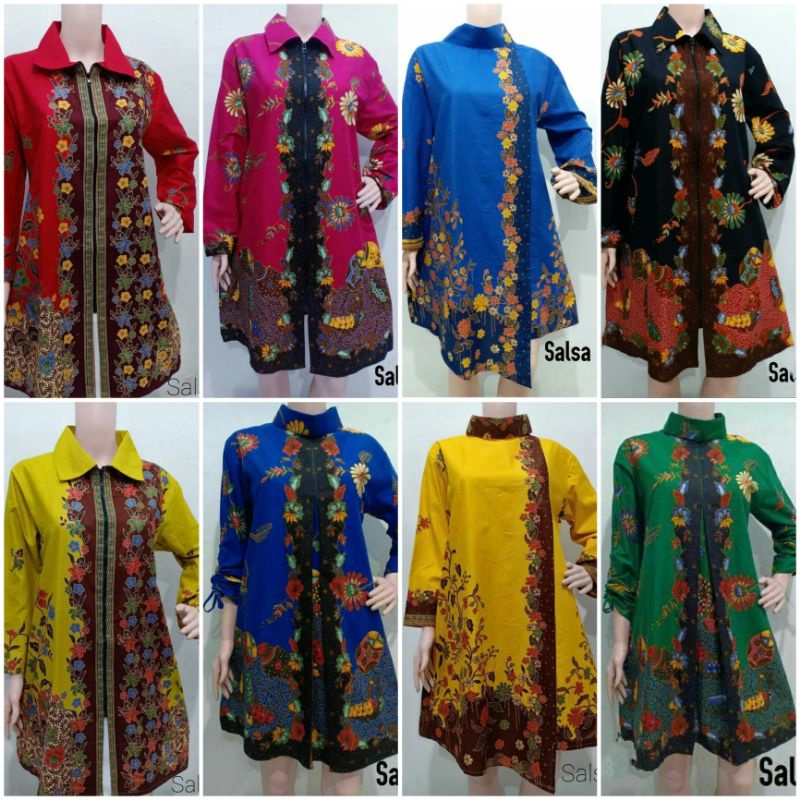BAJU BATIK TUNIK UJ SALSA 4 varian model//Tunik seleting depan//tunikbatik jumbo
