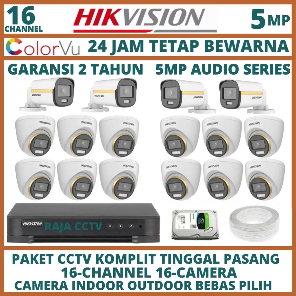 PAKET CCTV HIKVISION COLORVU AUDIO 16 CHANNEL 16 CAMERA 5MP