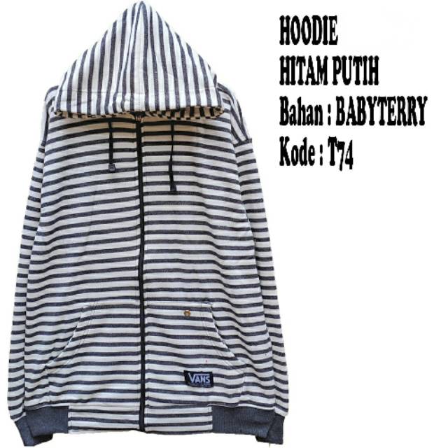Jaket hoodie vans strip hitam putih T74