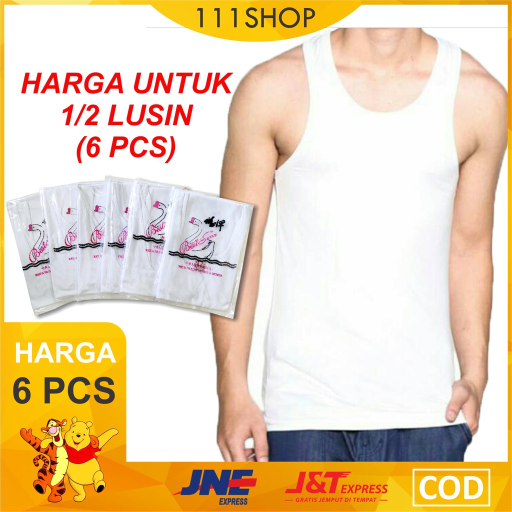 ( 3 PCS ) SINGLET KAOS DALAM PRIA PUTIH POLOS DALAMAN SIZE 34 36 38 40 MEREK SWAN