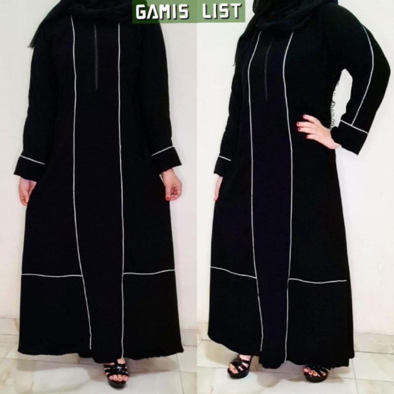 Abaya List Putih Gamis Terlaris Bahan Jetblack Saudi Busui Alkhatib Collection