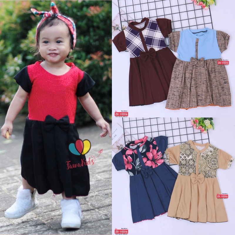 Dress Jasmine Bayi - 6 Tahun / Dres Balita Anak Perempuan Baju Lengan Adem Pita Motif Polos Murah