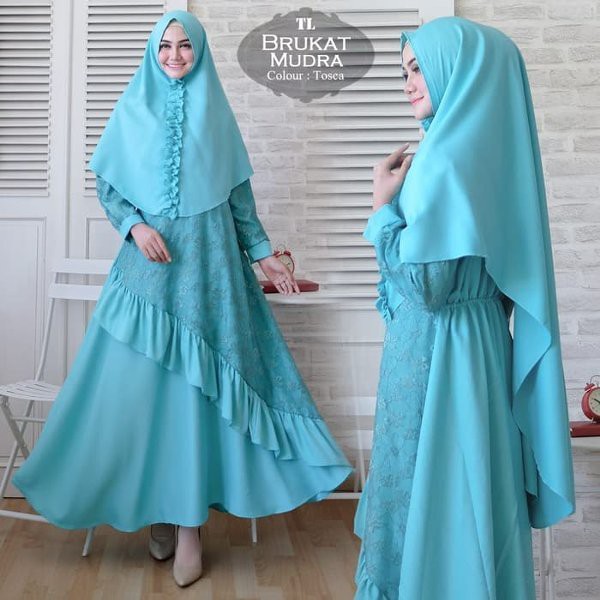Baju Muslim Wanita Syari Brukat Mudra Tosca TL - Gamis Muslim Wanita Brukat Tosca