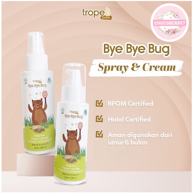 Tropee Bebe Bye Bye Bug Cream &amp; Spray 100ml Lotion Baby Anti Nyamuk Bugs Repellent