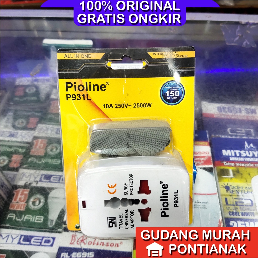 Pioline Universal Travel Adaptor Multi International P931L Penyambung colokan Serbaguna steker cok kaki tiga 3 atau gepeng