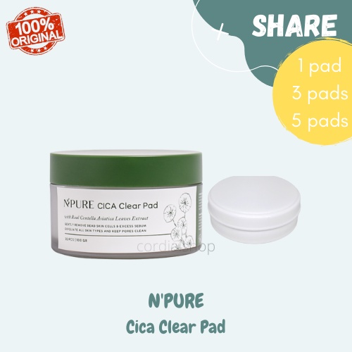 [SHARE] NPURE Cica Clear Pads in jar bottle pad exfoliator original centella asiatica 1 3 5 pads